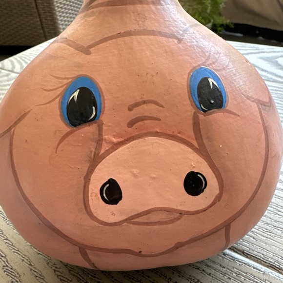 Hand Painted Folk Art Gourd‎ Americana Pig Farm House Country Kitchen 7 X  7" - Picture 2 of 8